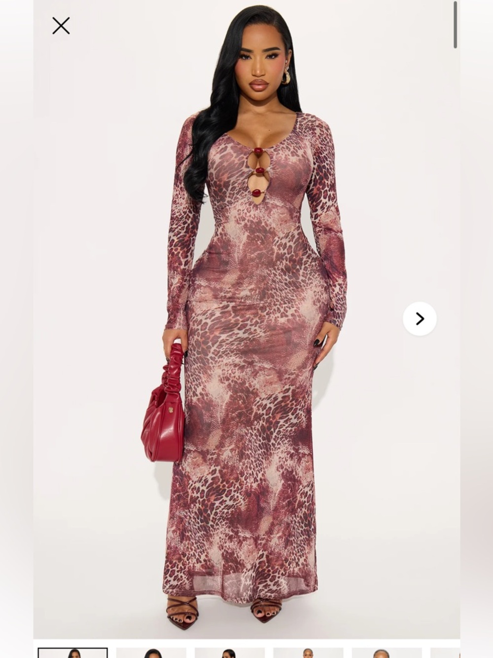 Fashion Nova Mauve Animal Print Maxi Dress with Front Ring Detail